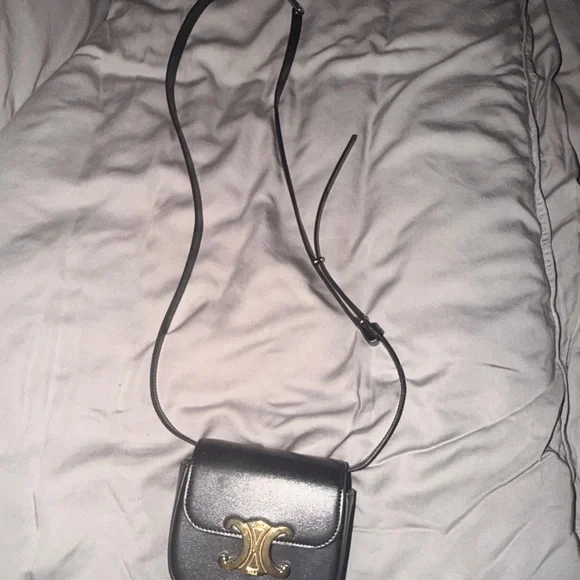 Celine Black Leather Crossbody with Gold Triomphe Hardware - Picture 10 of 12